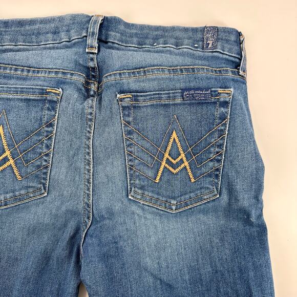 7 For All Mankind Raw Hem Jeans WMN 29 Blue Medium Wash “A” Mid Rise Pant - Picture 8 of 11